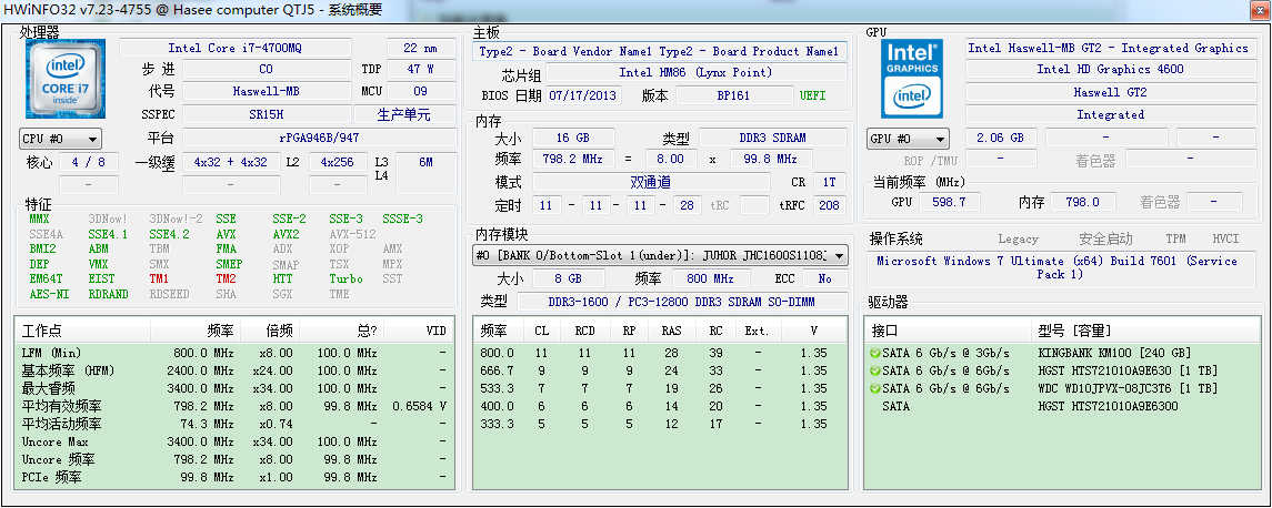 全能硬件检测工具 HWiNFO v7.23 汉化中文版 32位+64位